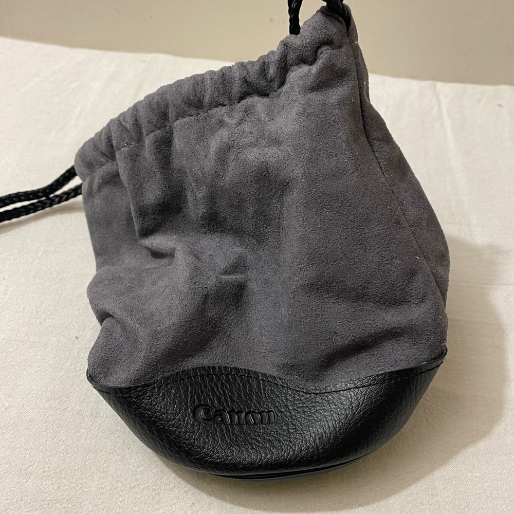 Canon LP1319 Lens‎ Pouch Bag Soft Suede Leather Bottom Drawstring Gray Black